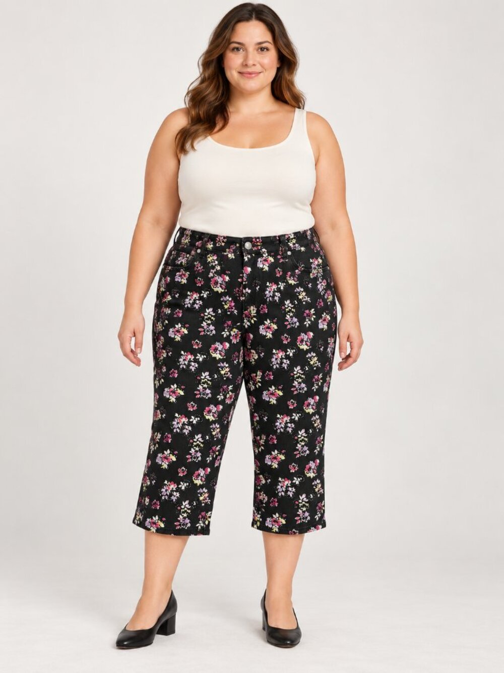 Torrid Black Floral Denim Capris Jeans Size 18 Cropped Straight Leg Pants